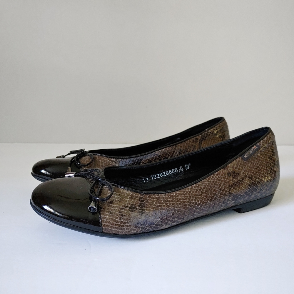 Mephisto Adonia Cap Toe Ballet Flats Snakeskin Patent Leather Size 7.5